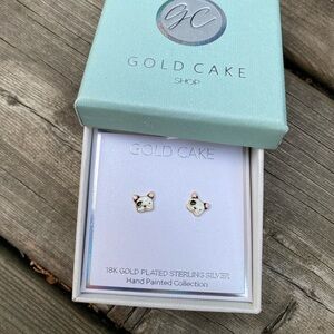 Gold cake 18k Gold Plated Sterling Silver Pitbull Earrings Hand Painted